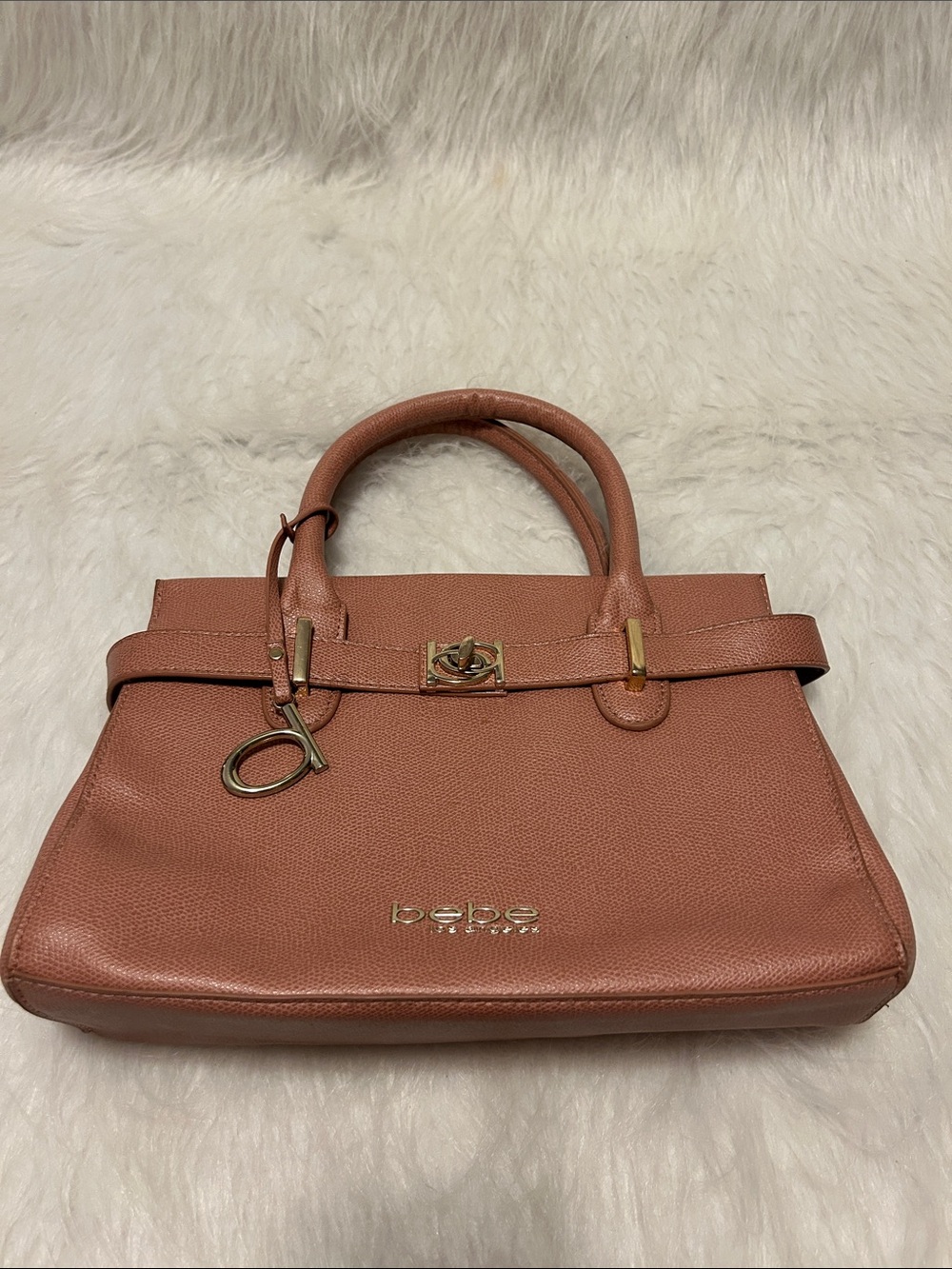bebe Pebbled Leather Satchel in Dusty Rose